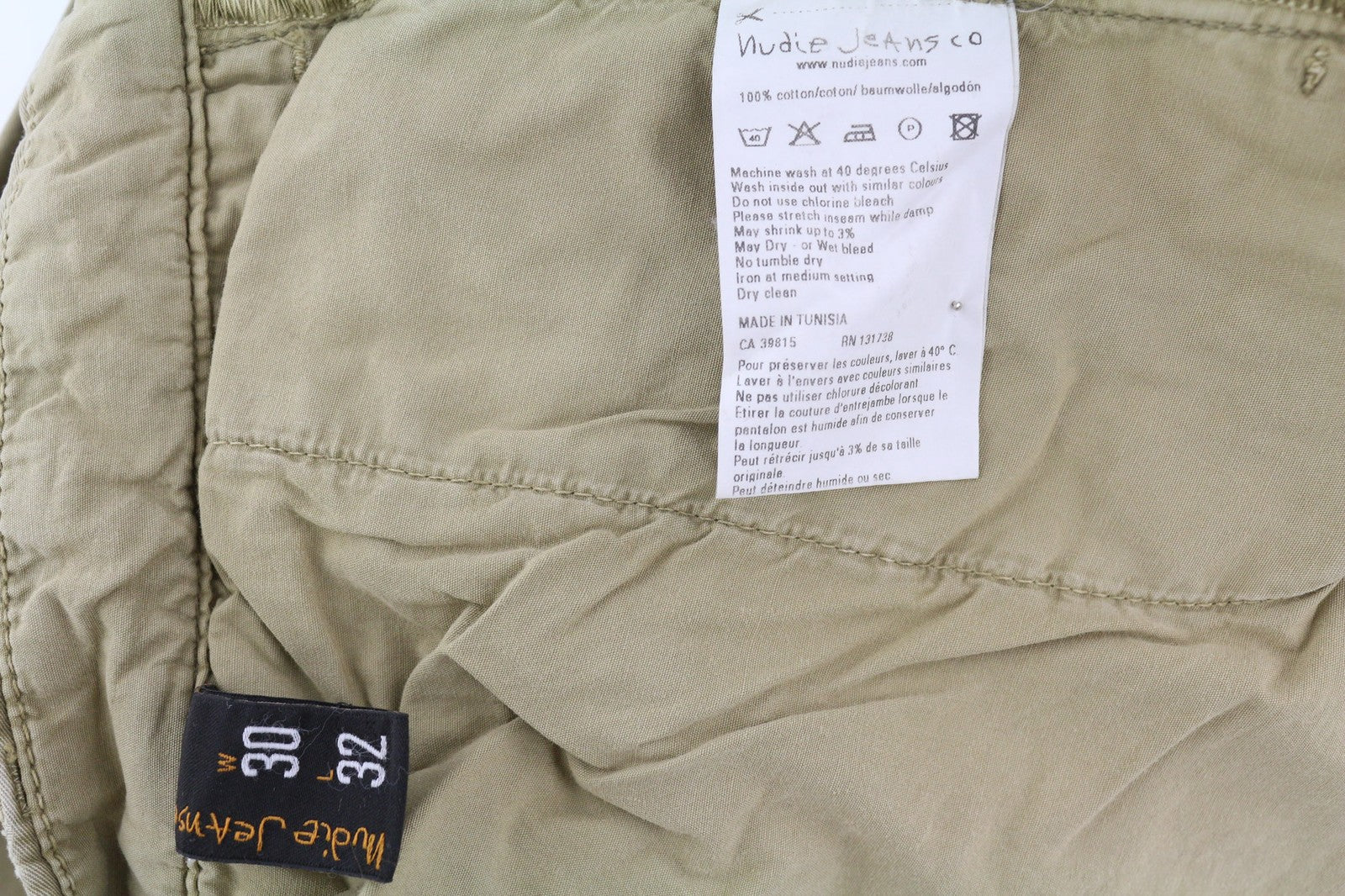 NUDIE JEANS Beige Khaki Men's Trousers W30/L32 Chino Style Button Fly Pockets