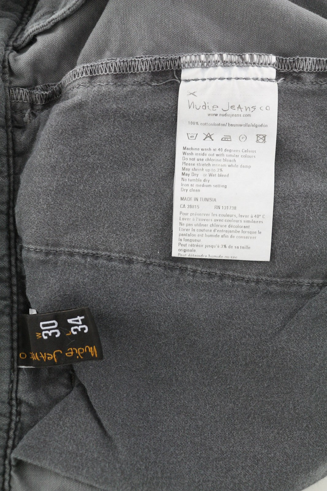 NUDIE JEANS Grey Khaki Men's Trousers W30/L34 Sail Cloth Canvas Look Buttoned