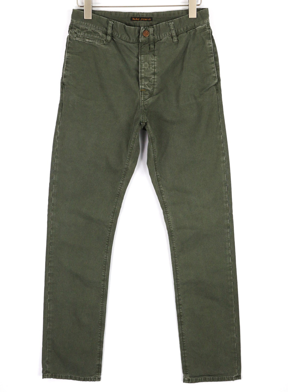 NUDIE JEANS Olive Khaki Men's Trousers W30/L34 Organic Crisp Cotton Button Fly