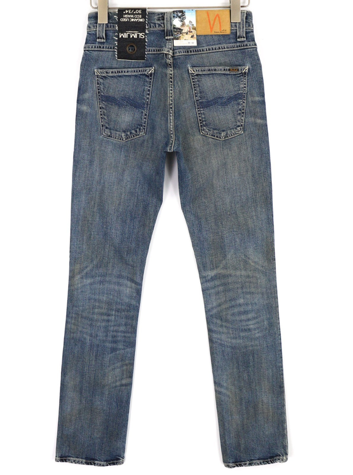 NUDIE JEANS Slim Jim Men's Jeans W30/L34 Eco Wash Organic Blue Zipper Denim