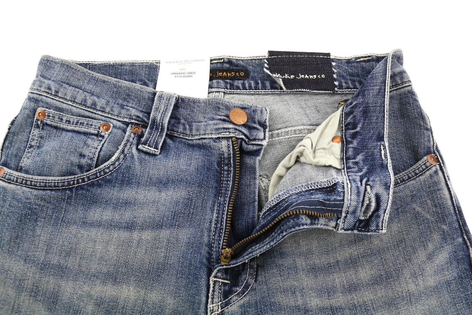 NUDIE JEANS Slim Jim Men's Jeans W30/L34 Eco Wash Organic Blue Zipper Denim