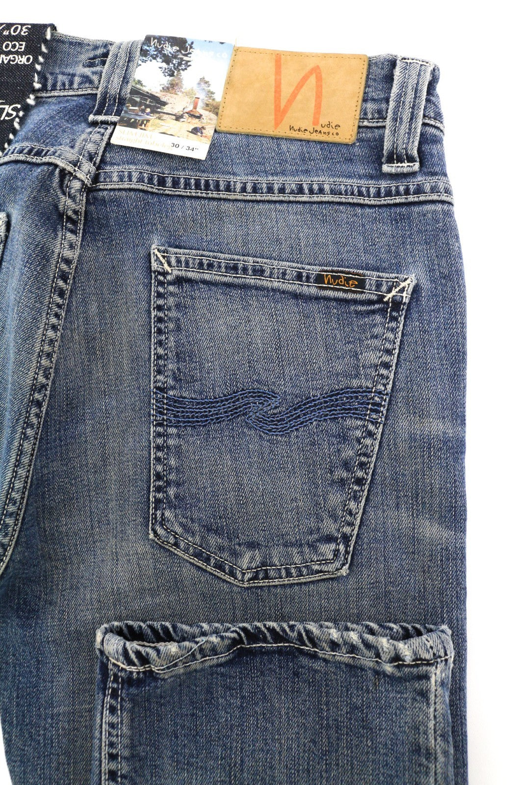 NUDIE JEANS Slim Jim Men's Jeans W30/L34 Eco Wash Organic Blue Zipper Denim