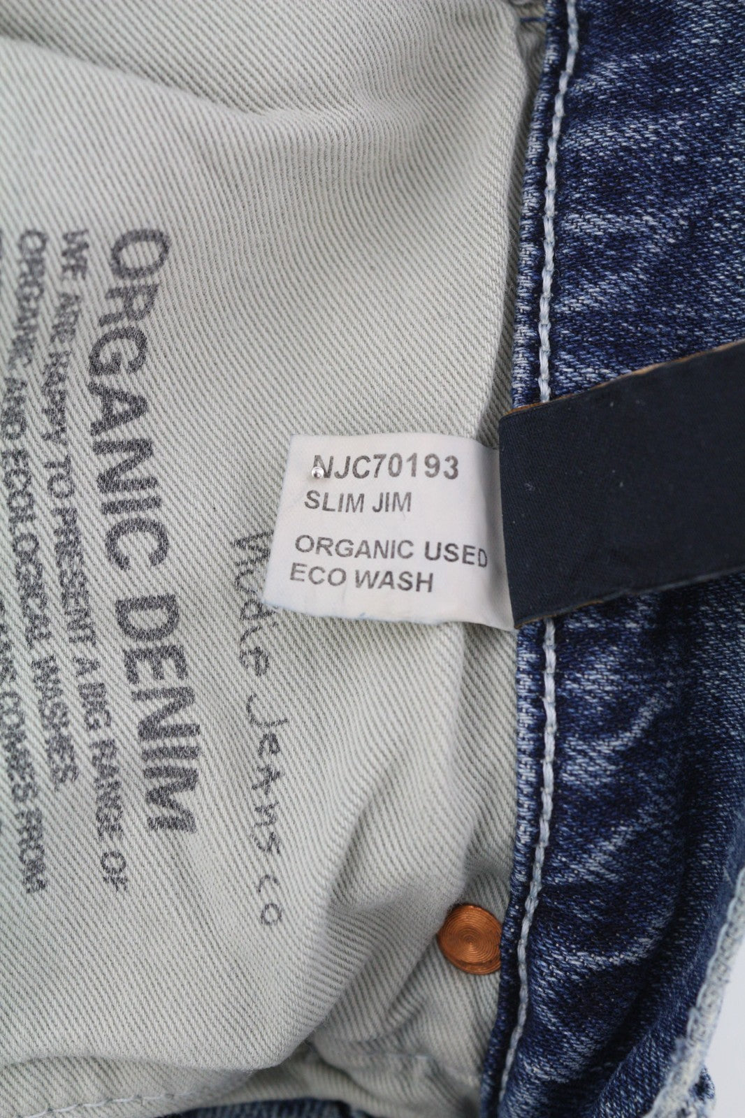 NUDIE JEANS Slim Jim Men's Jeans W30/L34 Eco Wash Organic Blue Zipper Denim