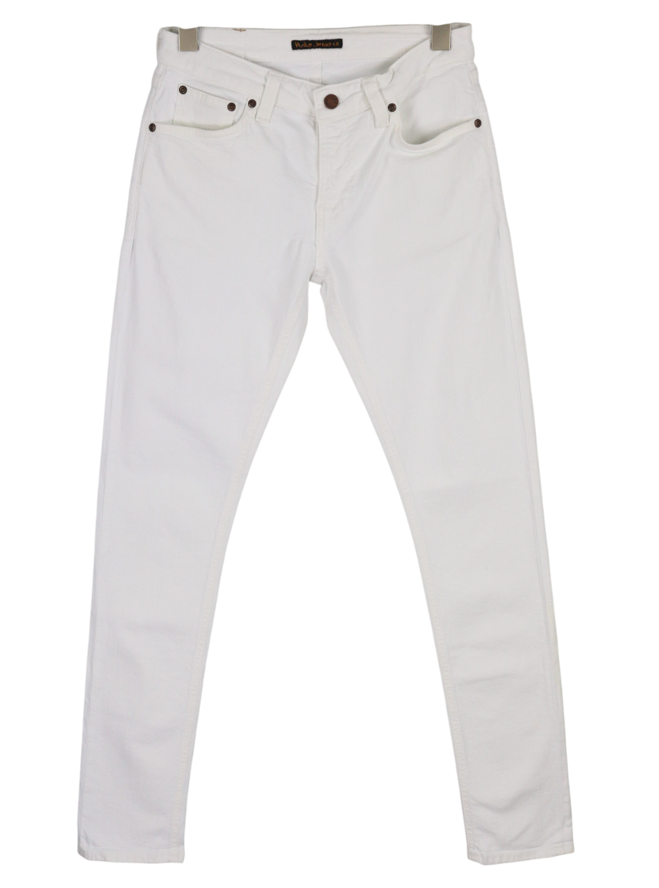 NUDIE JEANS Skinny Lin Men's Jeans W29/L32 Blazing White Denim Zip Logo Finish