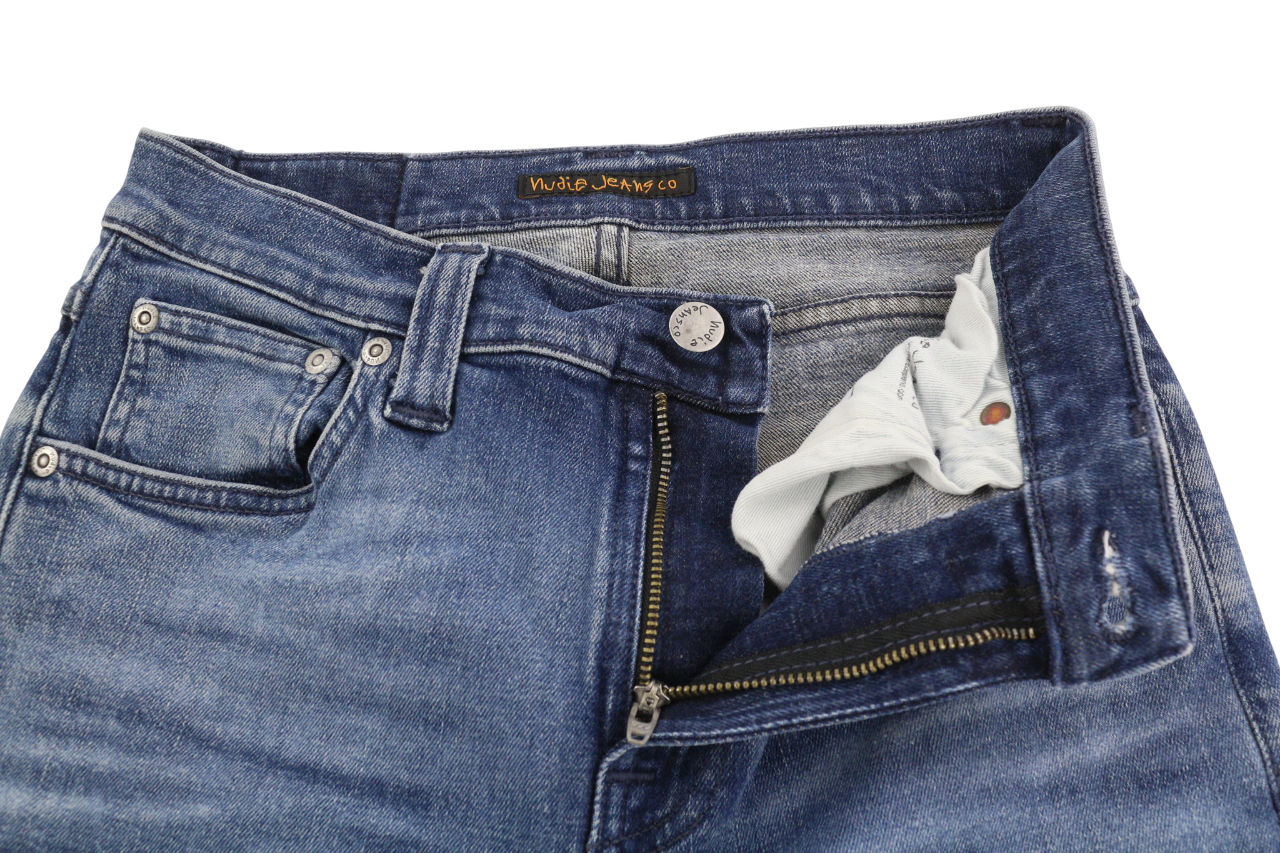 NUDIE JEANS High Kai Men's Jeans W28/L32 Navy Falls Organic Blue Zip Washed