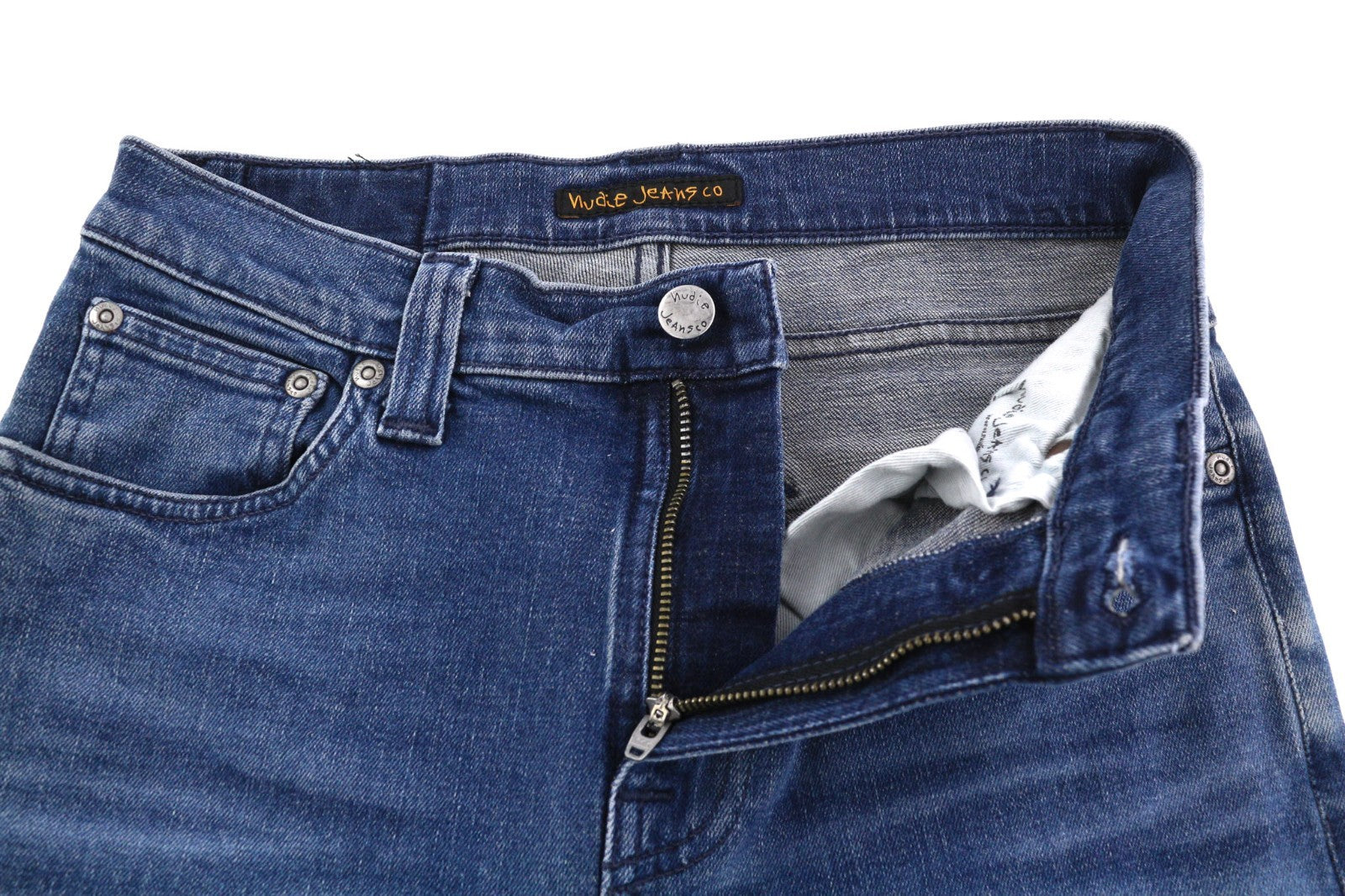 NUDIE JEANS High Kai Men's Jeans W28/L32 Navy Falls Organic Washed Zip Denim