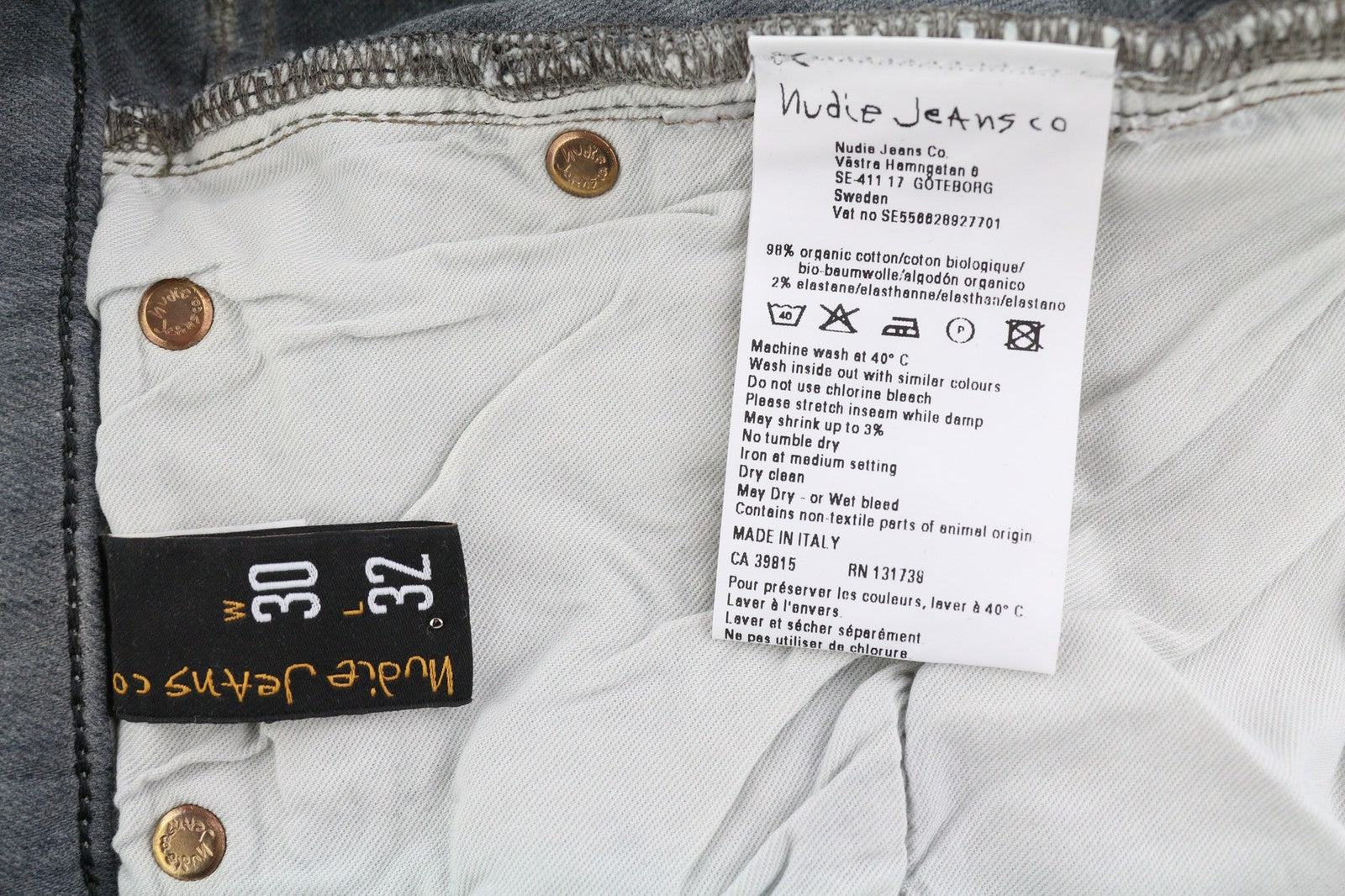 NUDIE JEANS Tight Long John Men's Jeans W30/L32 Charcoal Organic Slim Washed