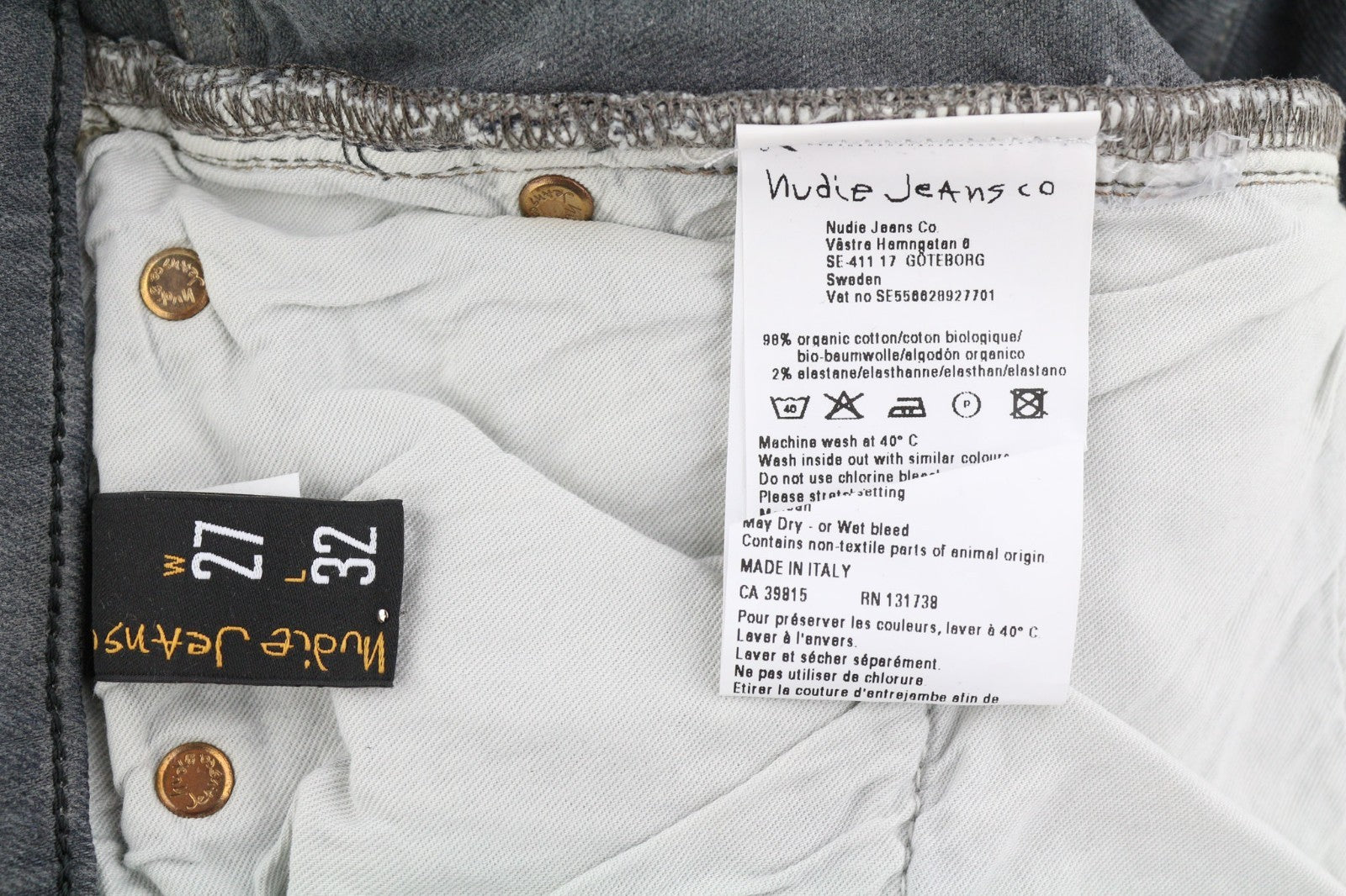 NUDIE JEANS Tight Long John Men's Jeans W27/L32 Charcoal Organic Slim Washed