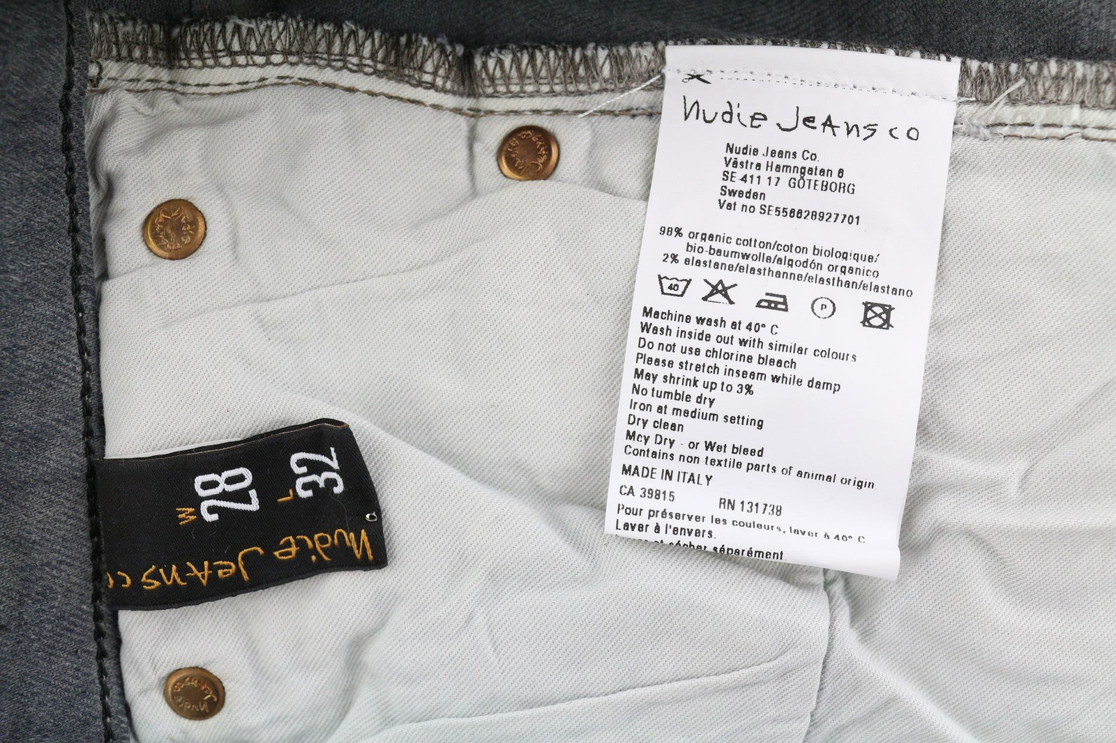 NUDIE JEANS Tight Long John Men's Jeans W28/L32 Charcoal Organic Slim Washed