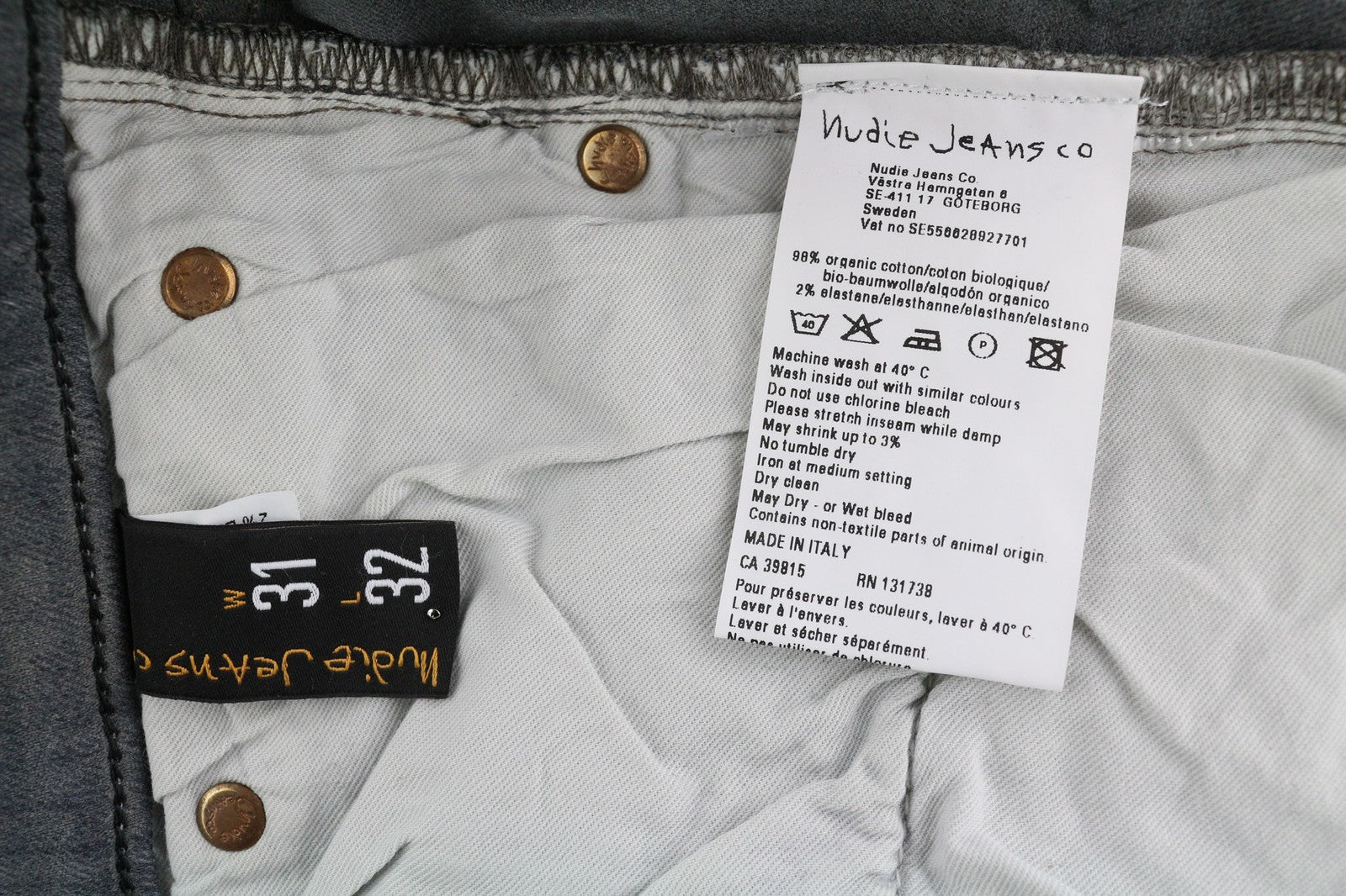 NUDIE JEANS Tight Long John Men's Jeans W31/L32 Charcoal Organic Slim Washed