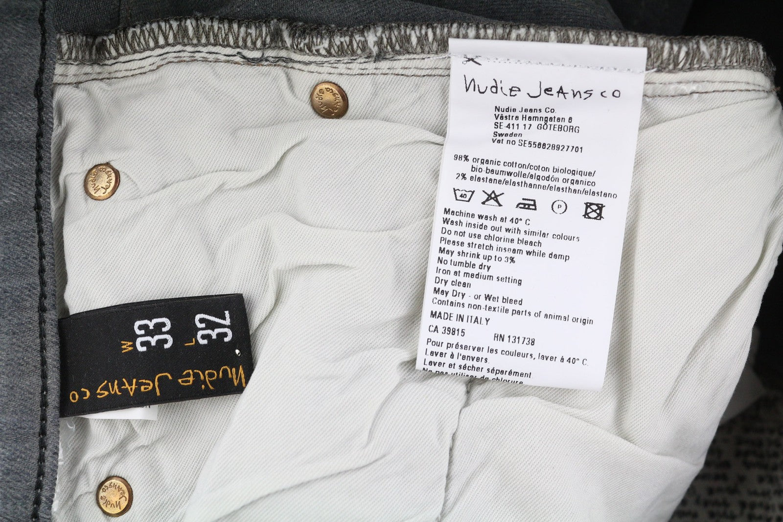 NUDIE JEANS Tight Long John Men's Jeans W33/L32 Charcoal Organic Slim Washed