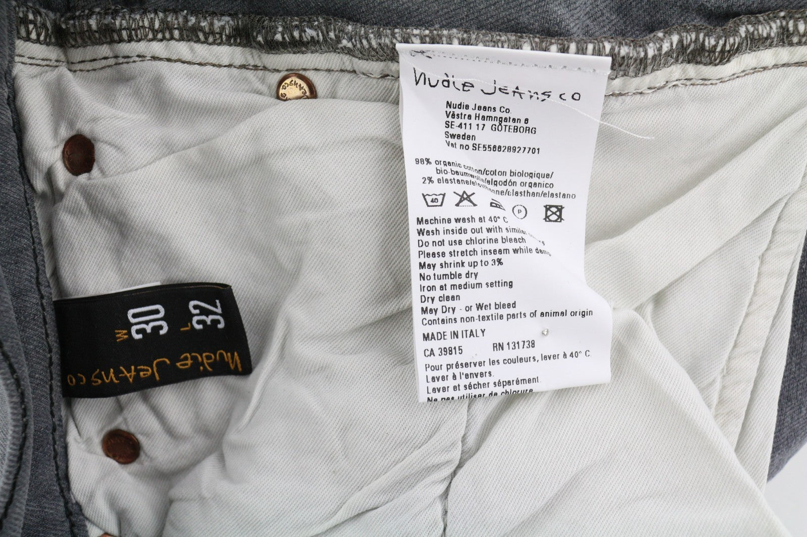 NUDIE JEANS Tight Long John Men's Jeans W30/L32 Charcoal Organic Slim Leg Wash