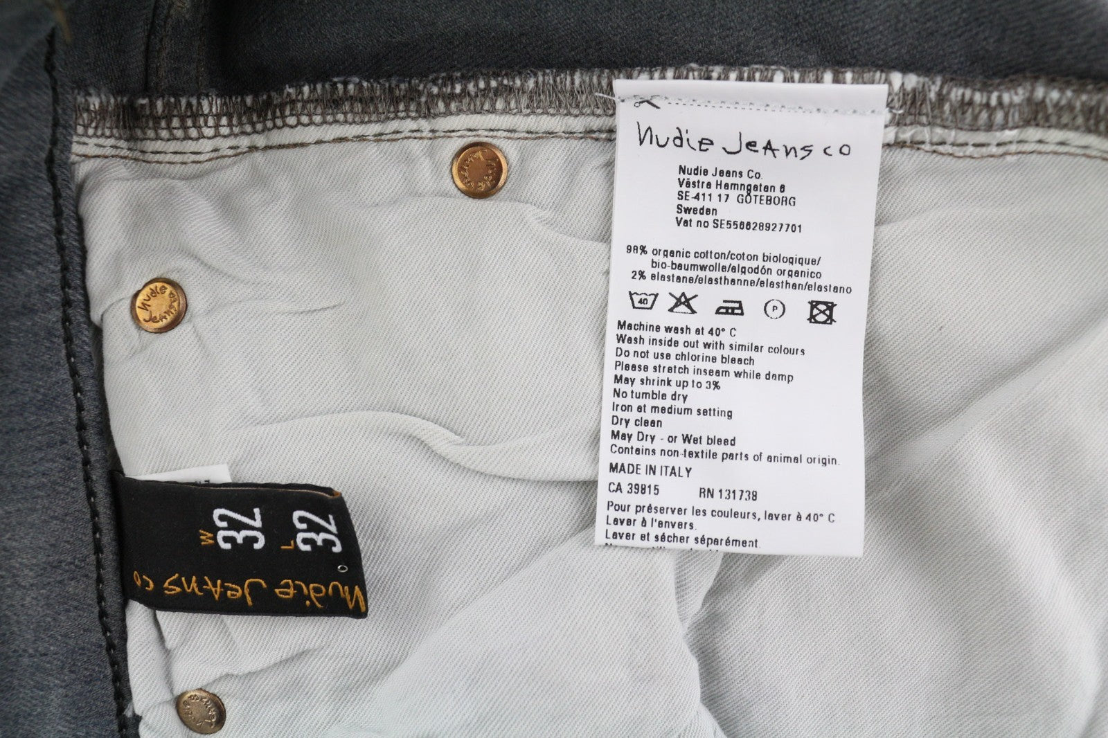 NUDIE JEANS Tight Long John Men's Jeans W32/L32 Charcoal Organic Slim Leg Wash