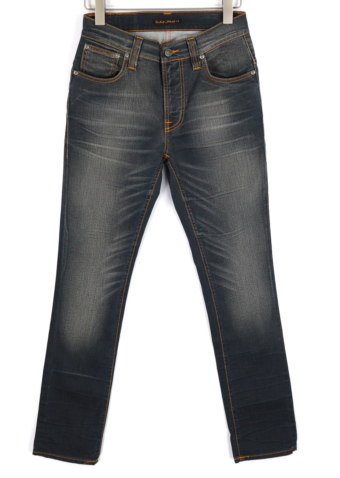 NUDIE JEANS Thin Finn Men's Jeans W31/L32 Grey Authent Washed Dark Zip Denim