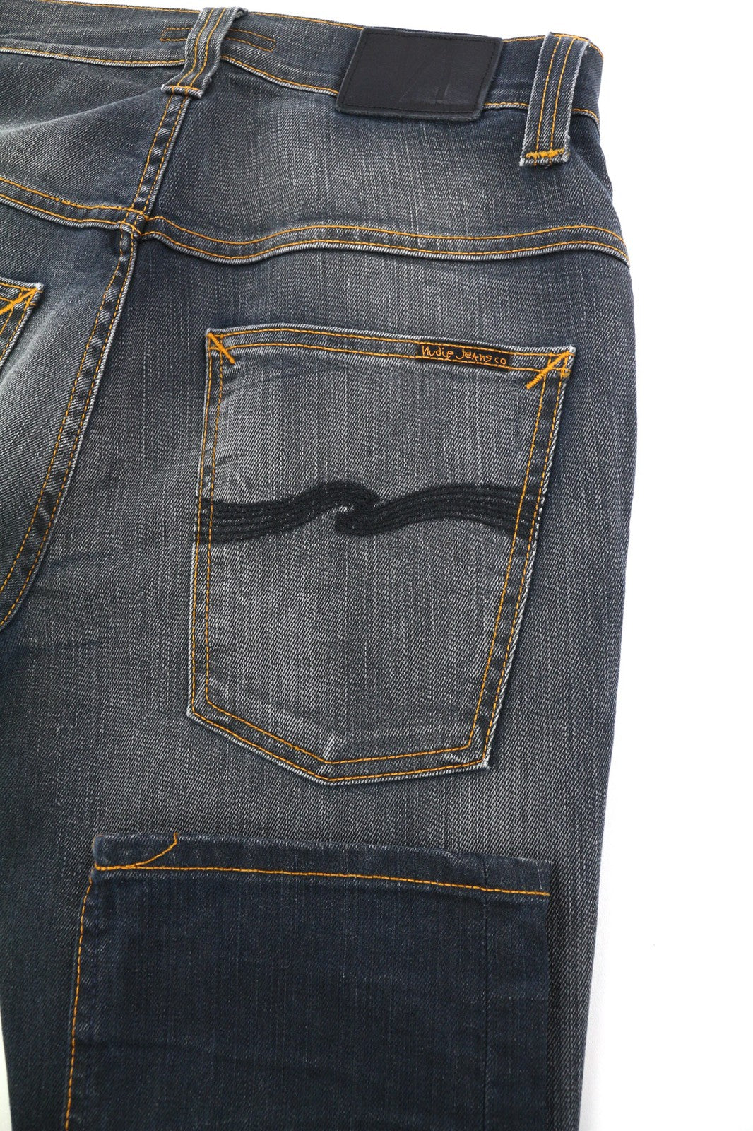 NUDIE JEANS Thin Finn Men's Jeans W32/L32 Grey Authent Dark Wash Zip Logo