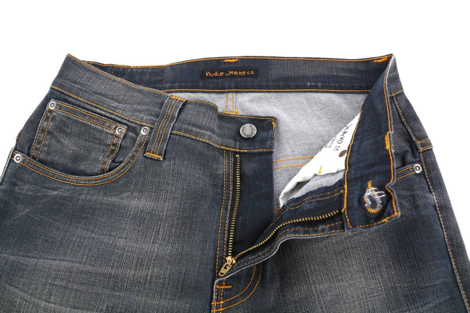 NUDIE JEANS Thin Finn Men's Jeans W32/L32 Grey Authent Dark Denim Zip Finish