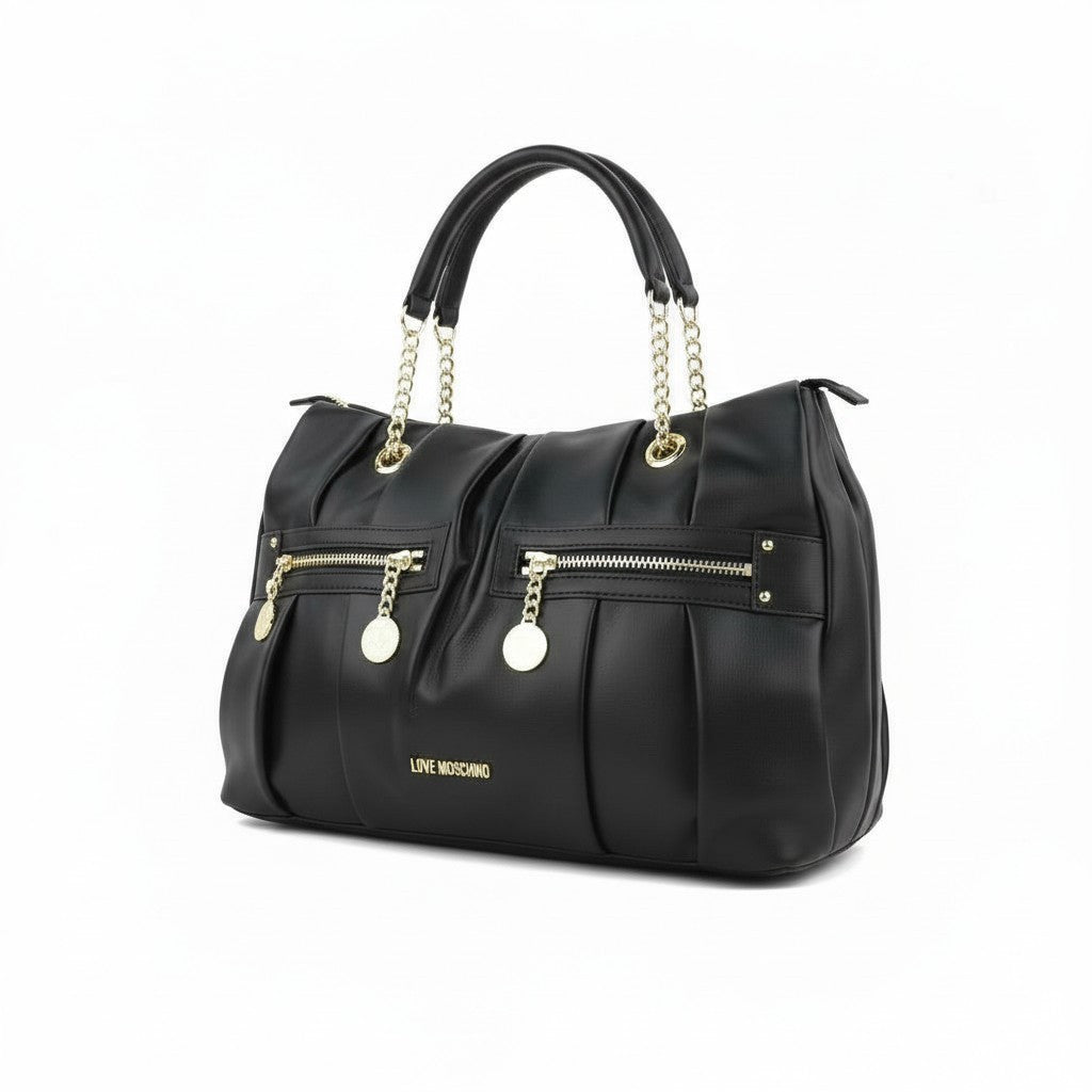 LOVE MOSCHINO Borsa PU Grs Nero Women Bag OS Gold Tone Double Handles RRP219