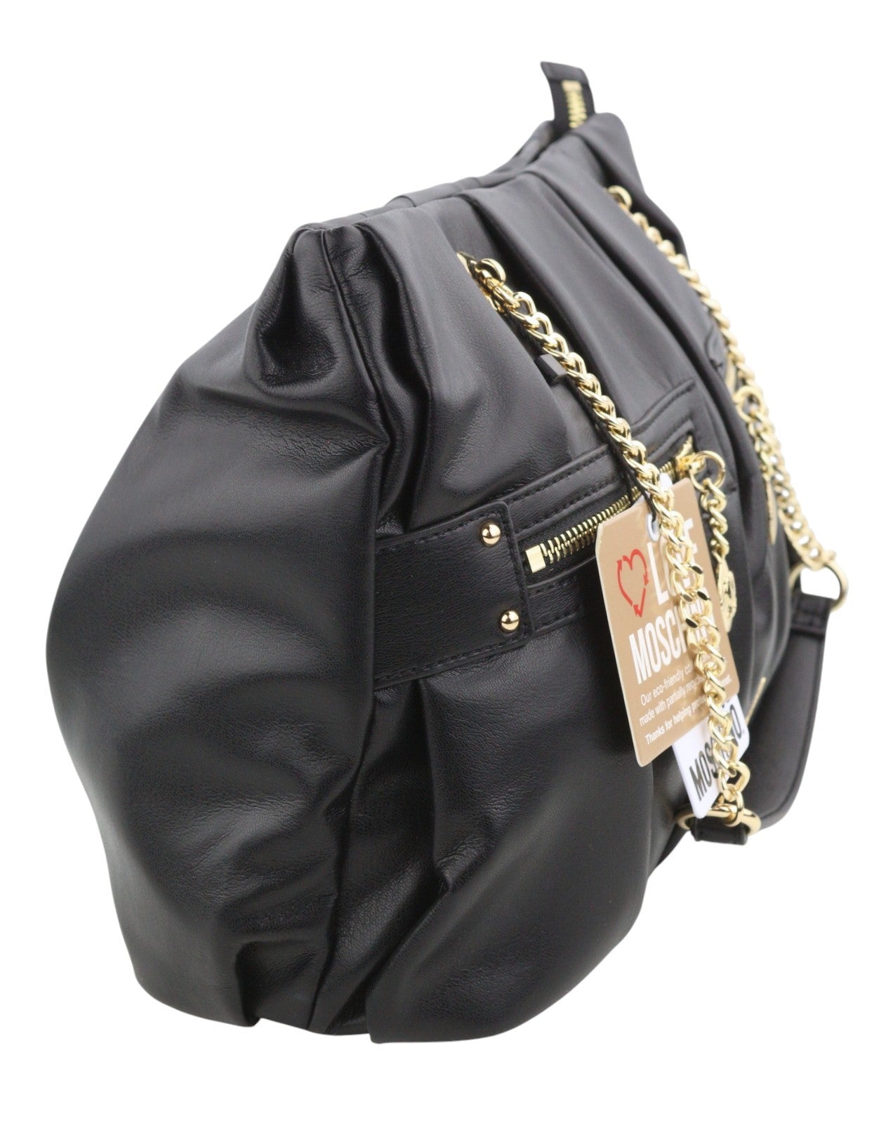 LOVE MOSCHINO Borsa PU Grs Nero Women Bag OS Gold Tone Double Handles RRP219