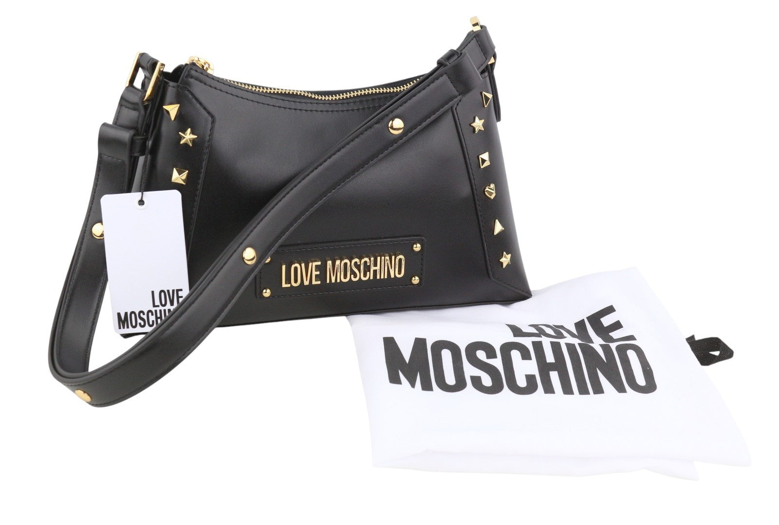 LOVE MOSCHINO Borsa PU Nero+Borchie Women Bag OS Black Gold Tone Detail