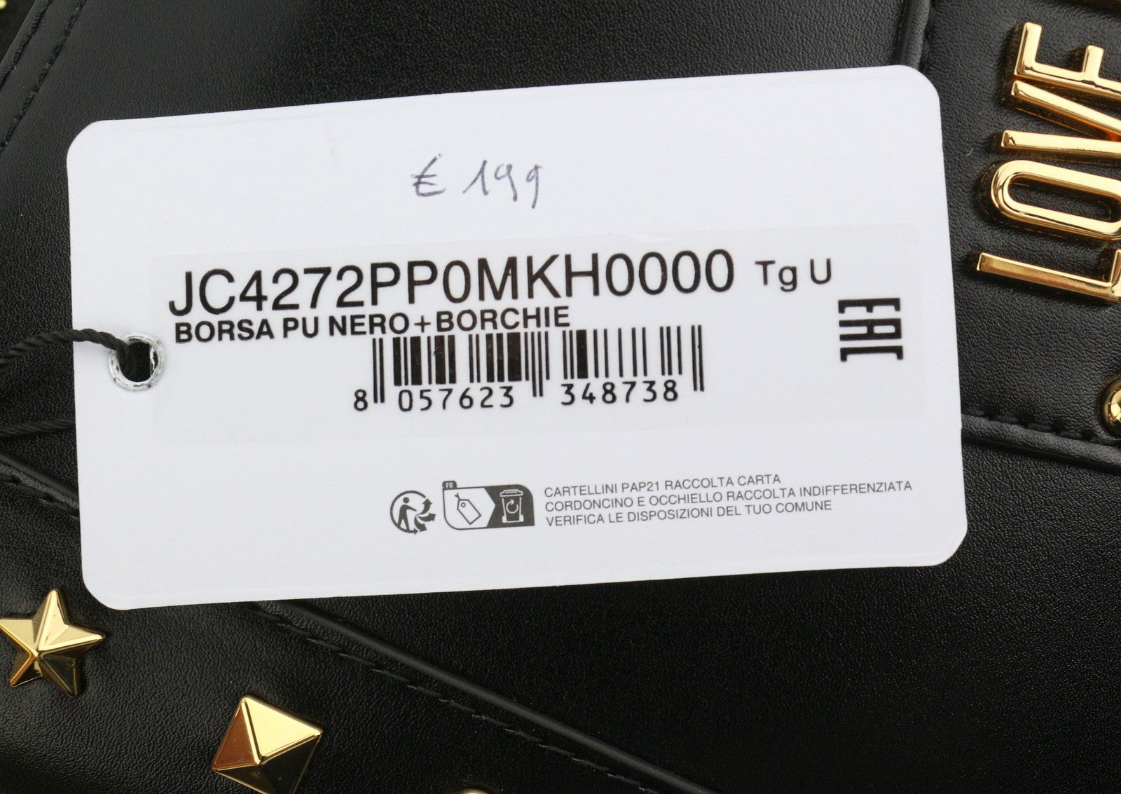 LOVE MOSCHINO Borsa PU Nero+Borchie Women Bag OS Black Gold Tone Detail