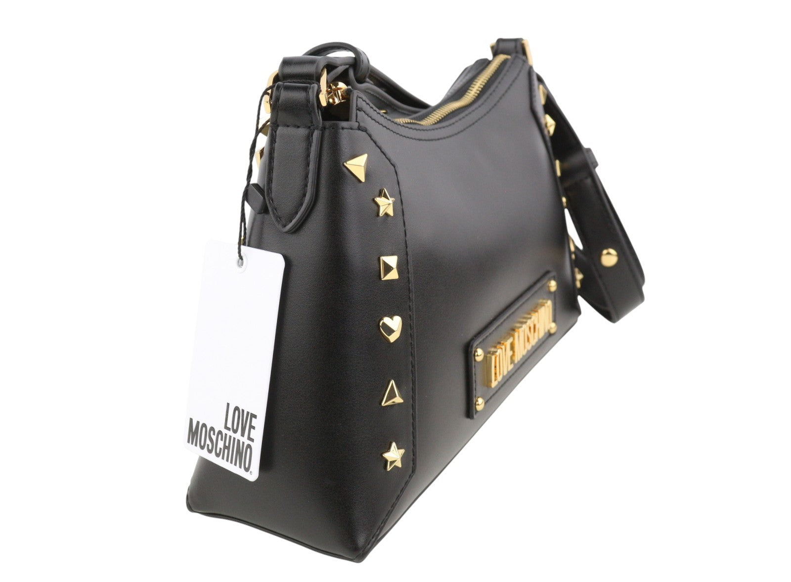 LOVE MOSCHINO Borsa PU Nero+Borchie Women Bag OS Black Gold Tone Detail