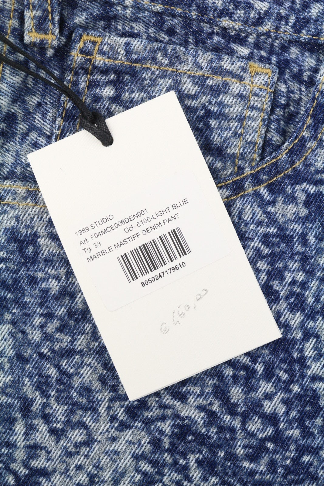 1989 STUDIO Marble Mastiff Denim Men Jeans W33 Blue Wide Leg Zip Fly RRP450