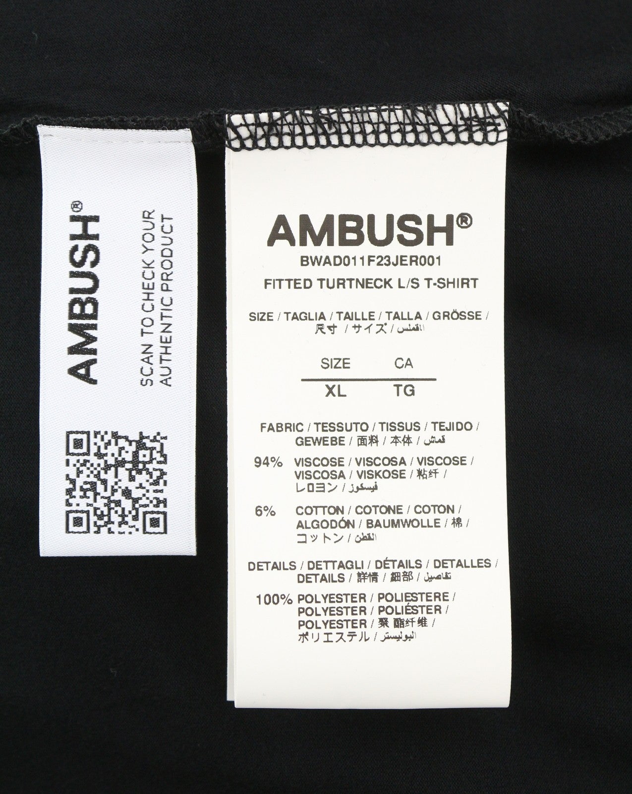 AMBUSH Fitted Turtleneck Tap Shoe Blanc Men T-Shirt XL Black Pullover RRP185