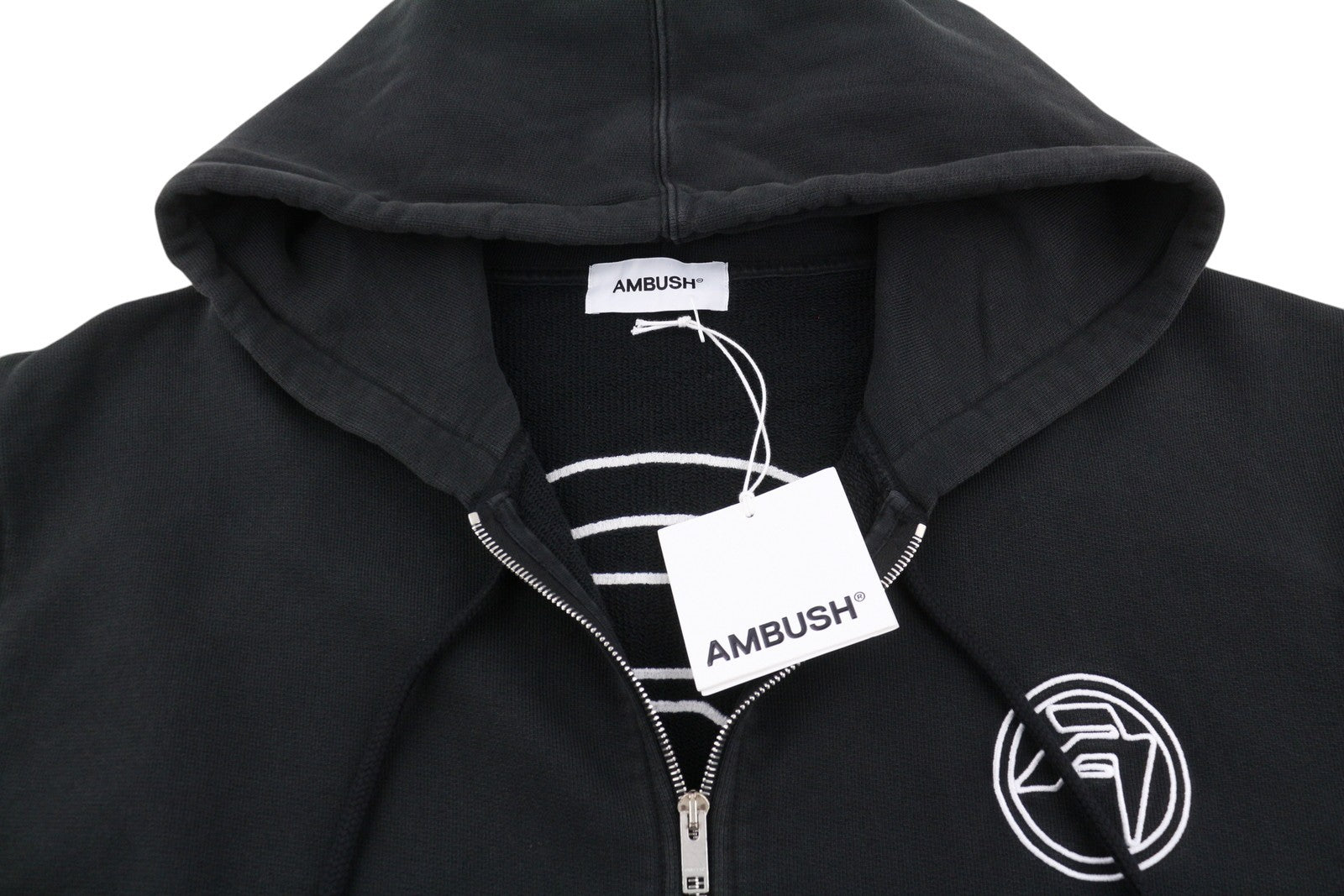 AMBUSH Men Hoodie XL Black Logo Embroidered Organic Oversized Full Zip RRP815