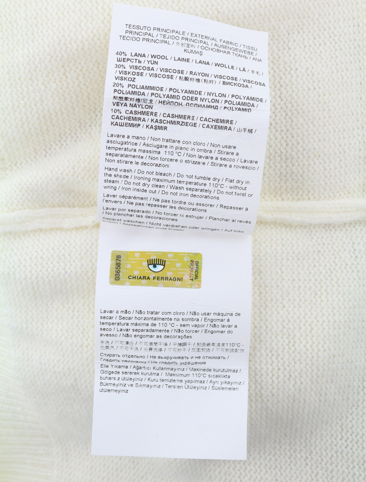 CHIARA FERRAGNI Women Jumper 2XS White Wool Cashmere Blend Knit Cropped RRP225