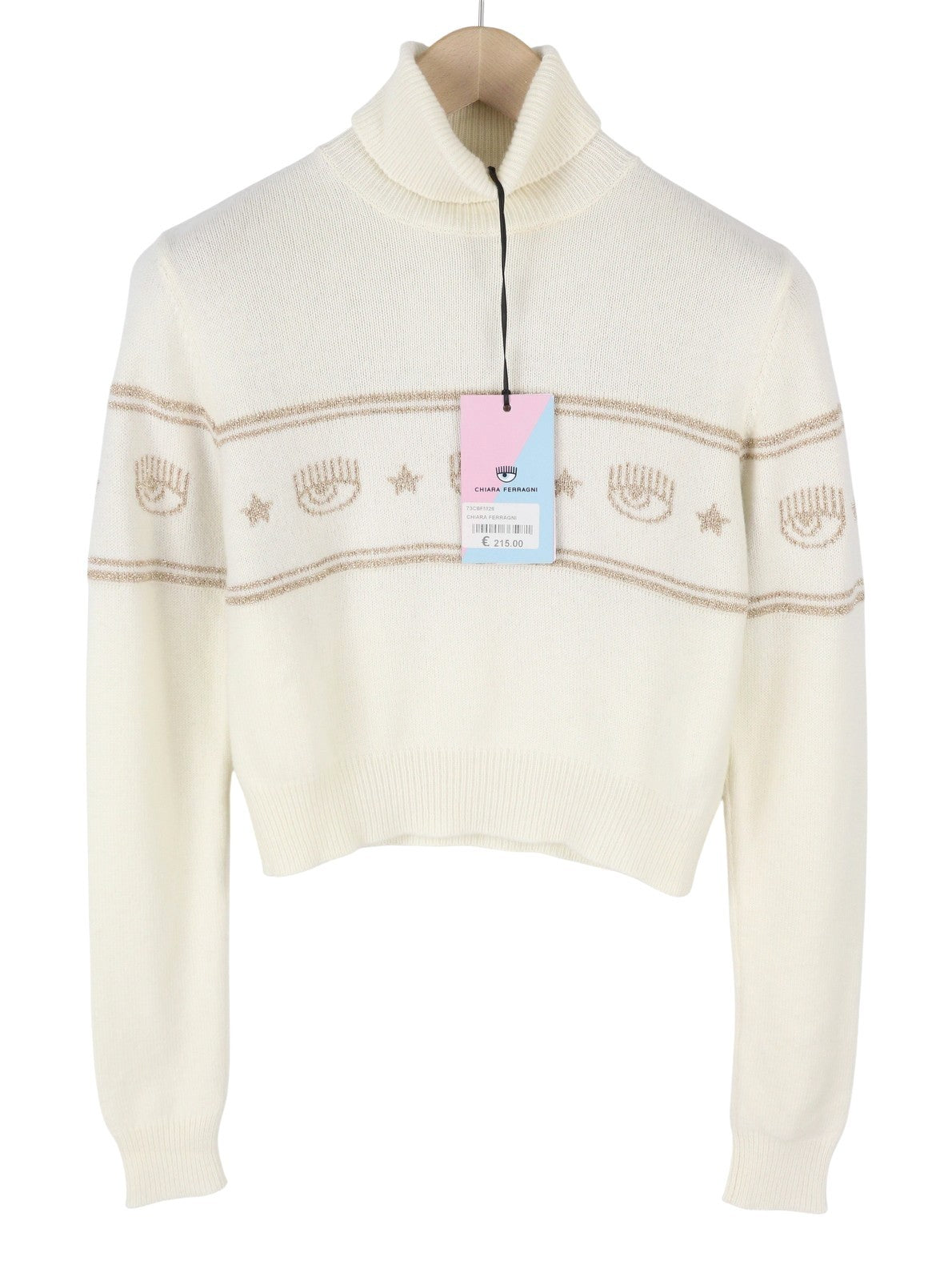 CHIARA FERRAGNI Women Jumper XS White Wool Cashmere Blend Knitted Cropped RRP225