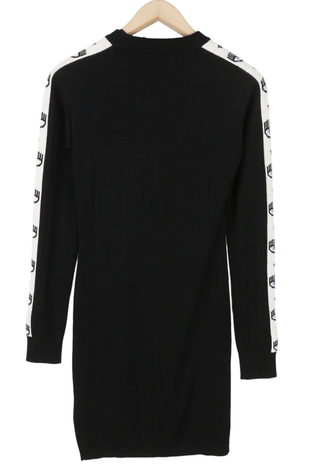 CHIARA FERRAGNI Logomania Tape Women Dress M Black Wool Blend Knit Logo RRP297
