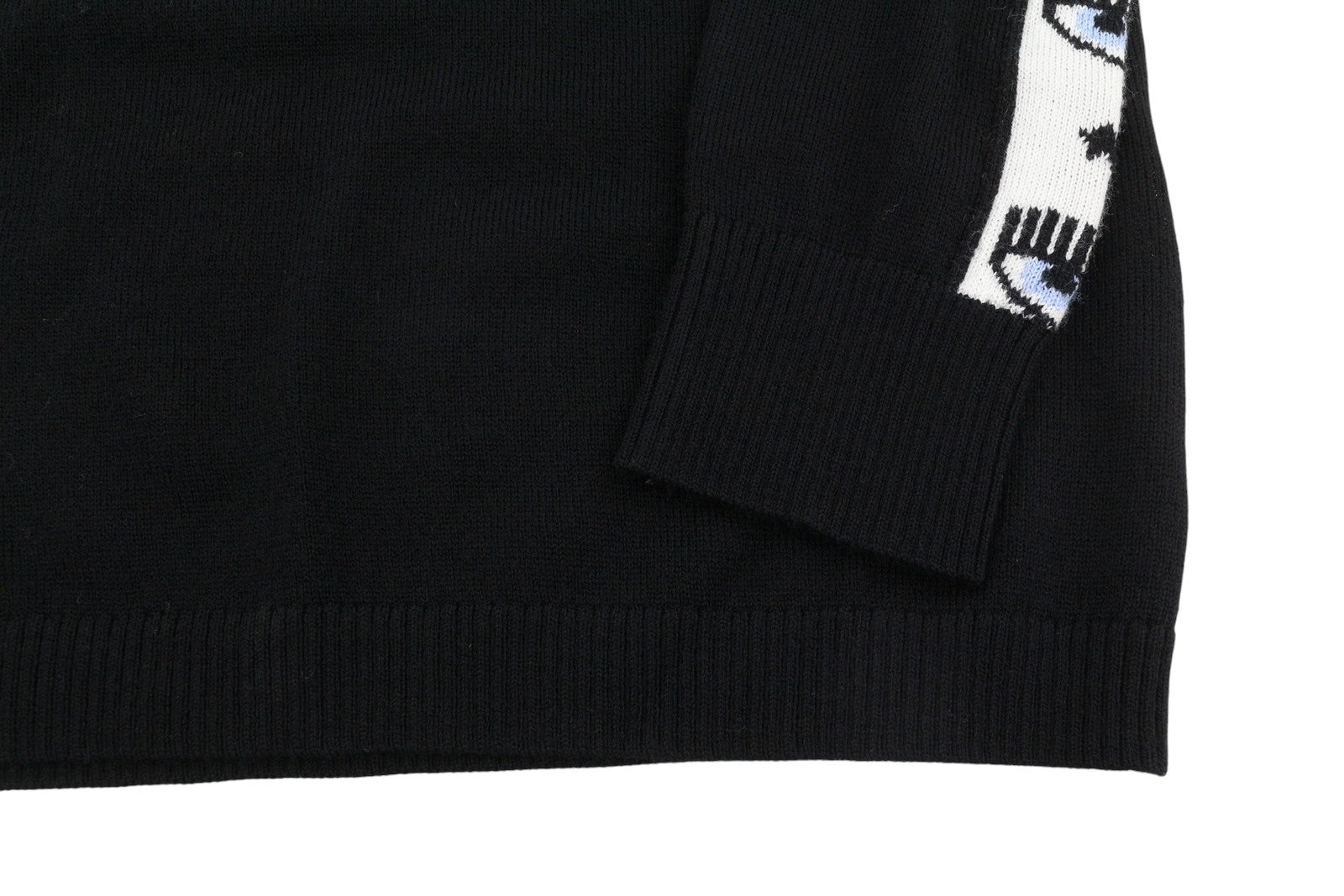 CHIARA FERRAGNI Logomania Tape Women Dress M Black Wool Blend Knit Logo RRP297