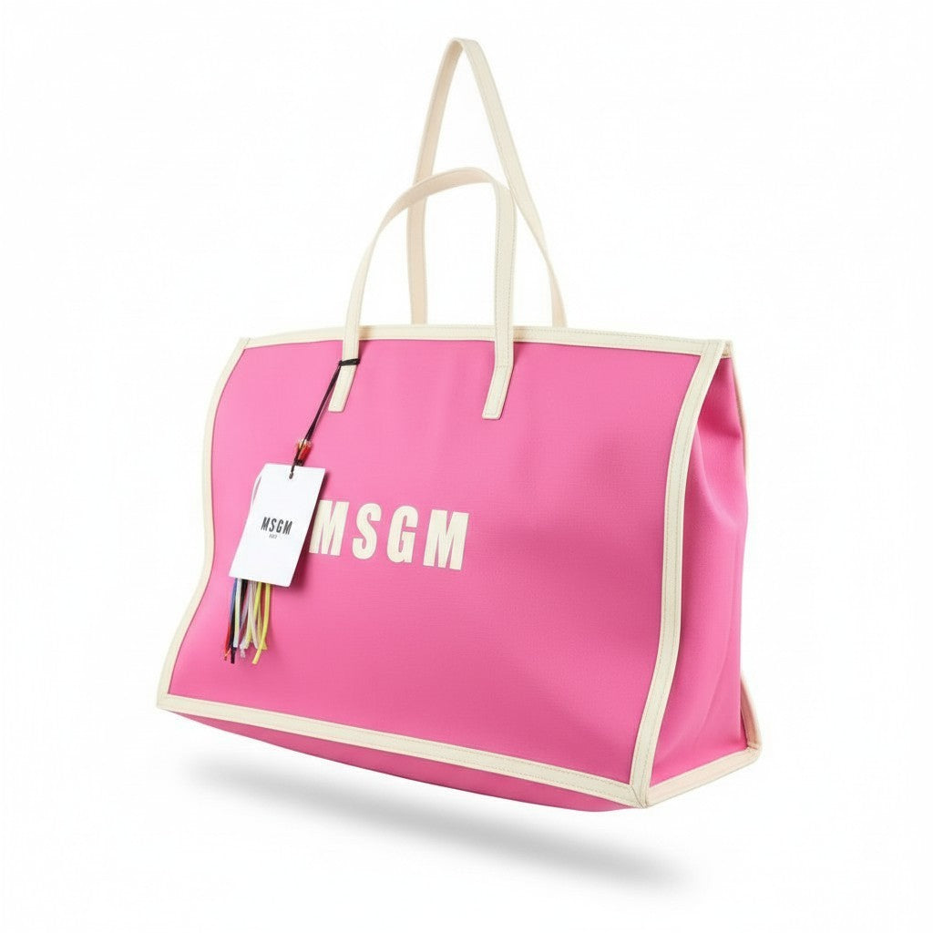 MSGM Shopper Canvas Girl Women Bag OS Pink Double Handles Zipper Tote