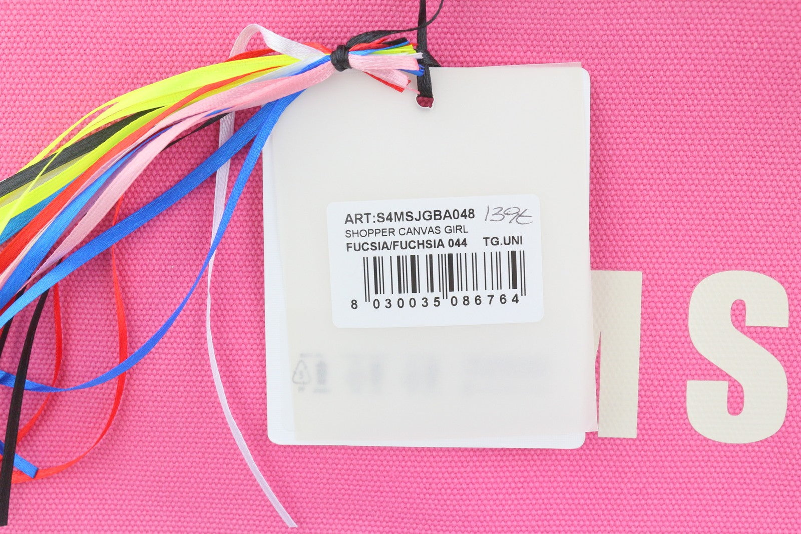 MSGM Shopper Canvas Girl Women Bag OS Pink Double Handles Zipper Tote