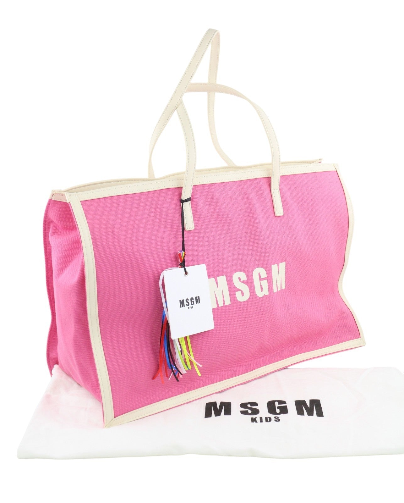 MSGM Shopper Canvas Girl Women Bag OS Pink Double Handles Zipper Tote