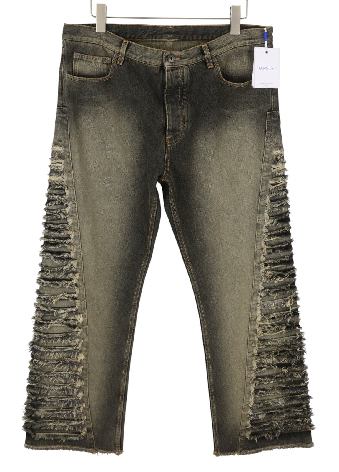 OFF-WHITE Men Jeans W34 Black Distress Faded Button Fly Regular Fit AW25