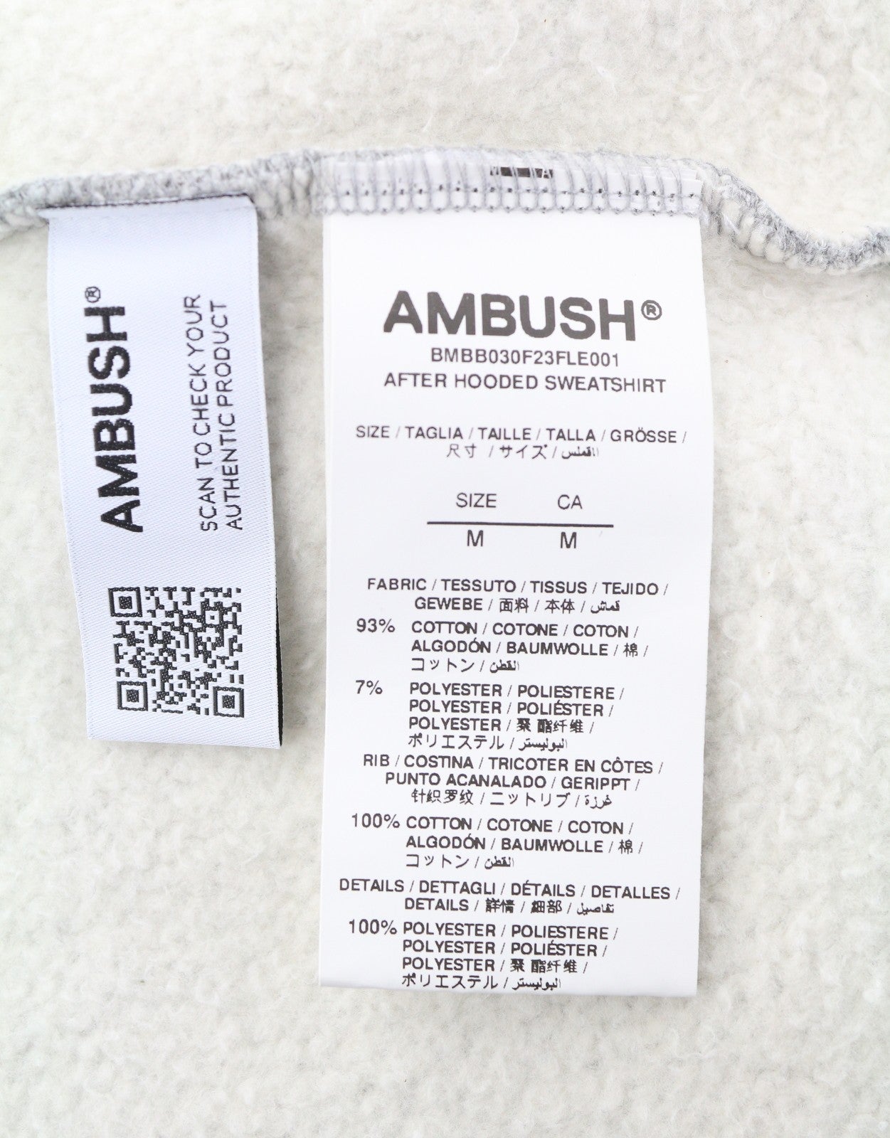 AMBUSH Logo-Patchwork Cotton Men Hoodie M Grey Melange Kangaroo Pocket RRP845