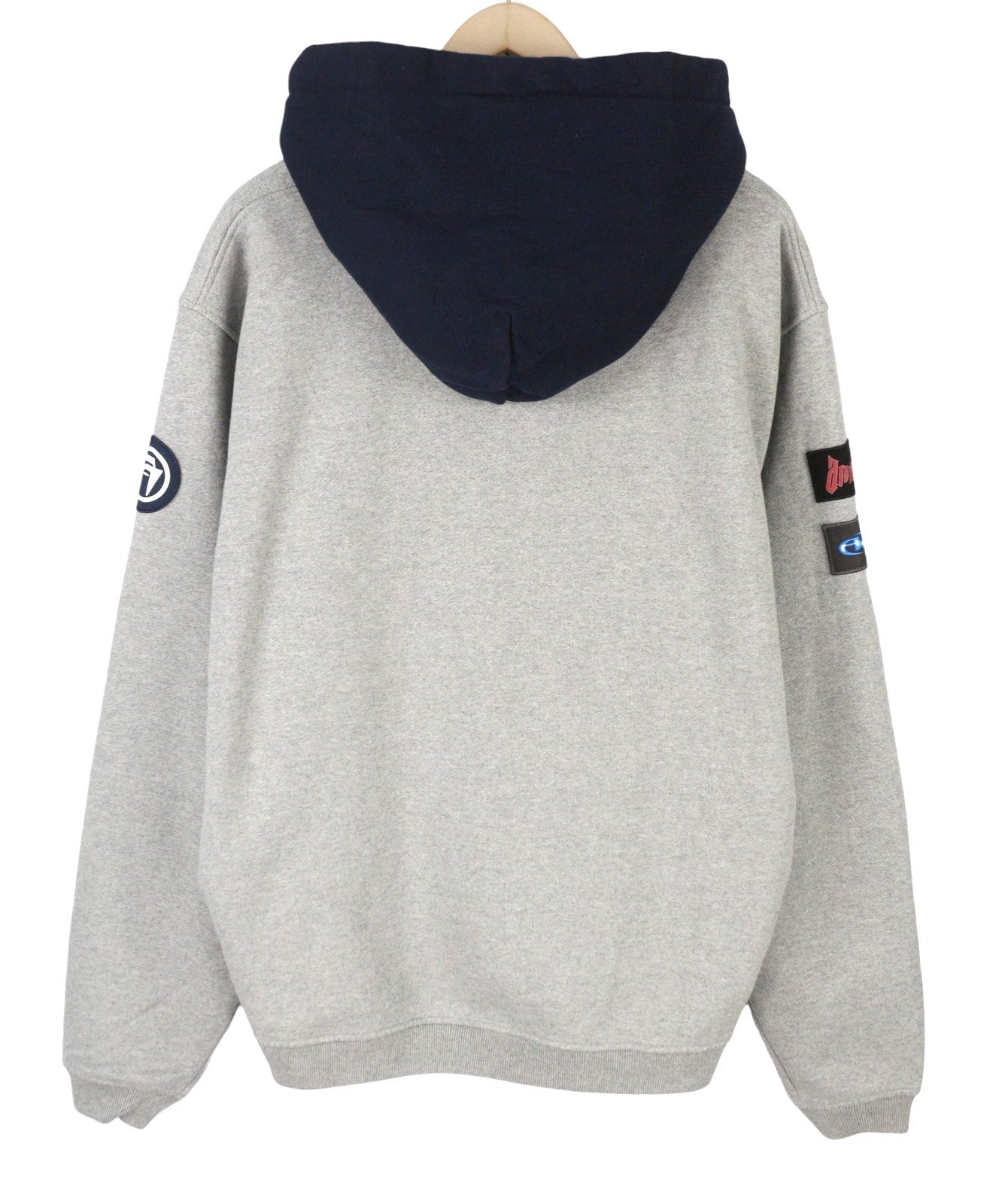 AMBUSH Logo-Patchwork Cotton Men Hoodie XL Grey Melange Kangaroo Pocket RRP845