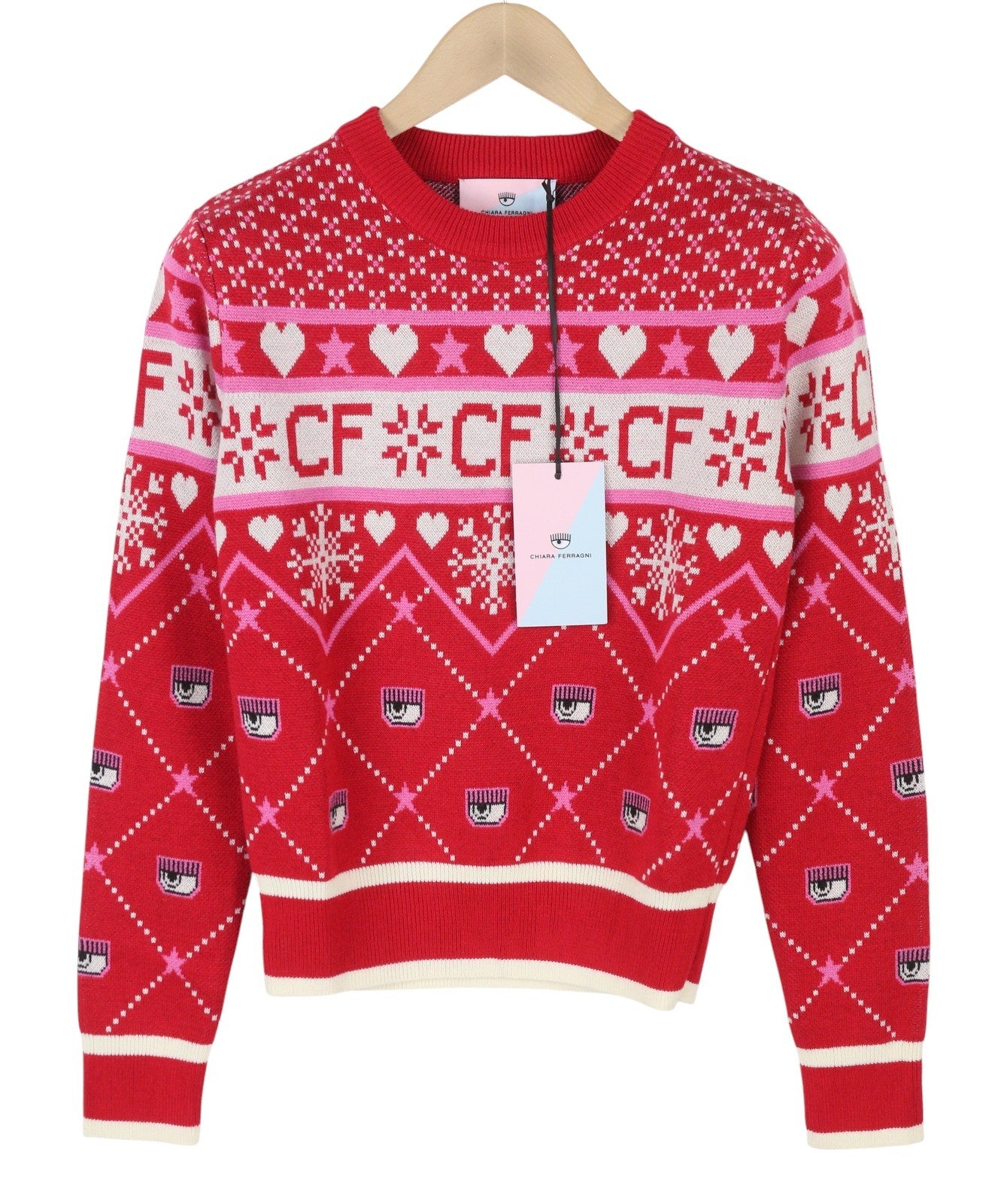 CHIARA FERRAGNI Norway Women Jumper S Red Wool Blend Tight-Knit Christmas Print