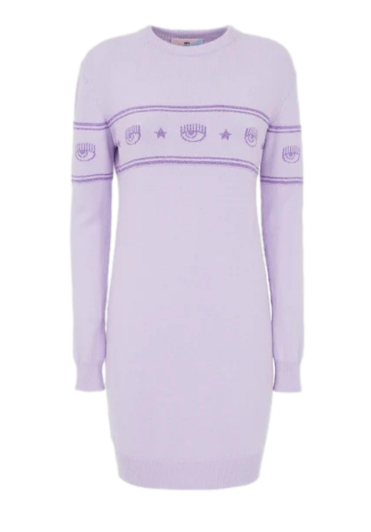 CHIARA FERRAGNI Women Dress 2XS Purple Wool Cashmere Blend Knit Mini RRP289