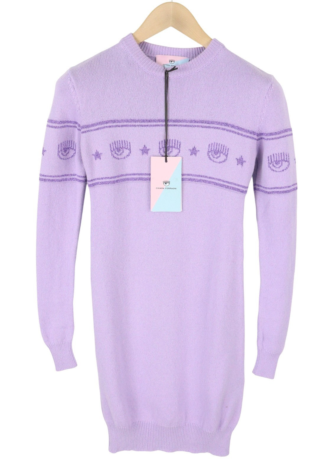 CHIARA FERRAGNI Women Dress 2XS Purple Wool Cashmere Blend Knit Mini RRP289