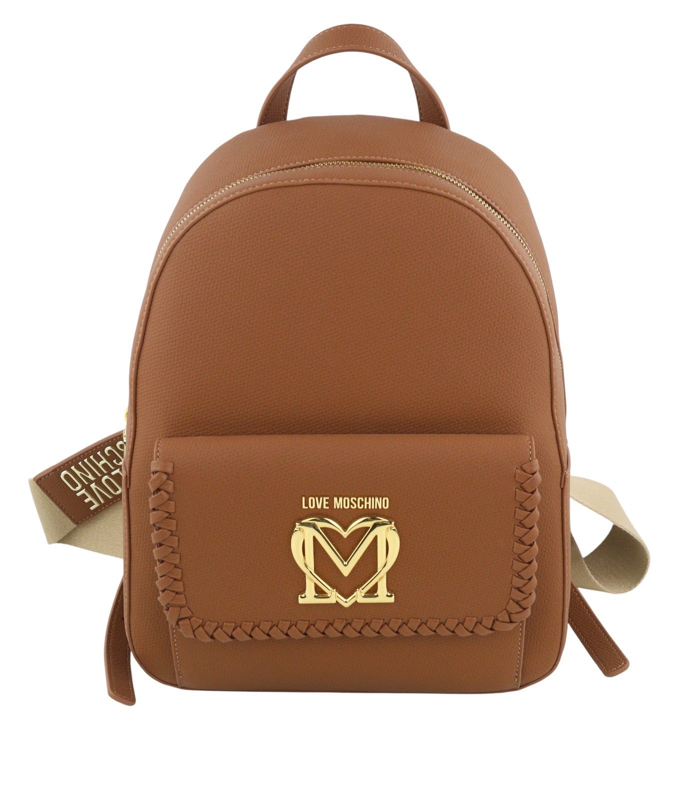 LOVE MOSCHINO Zaino PU Cammello Women Bag OS Brown Logo Zipped Backpack RRP232