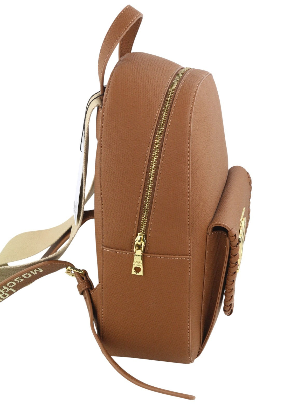 LOVE MOSCHINO Zaino PU Cammello Women Bag OS Brown Logo Zipped Backpack RRP232