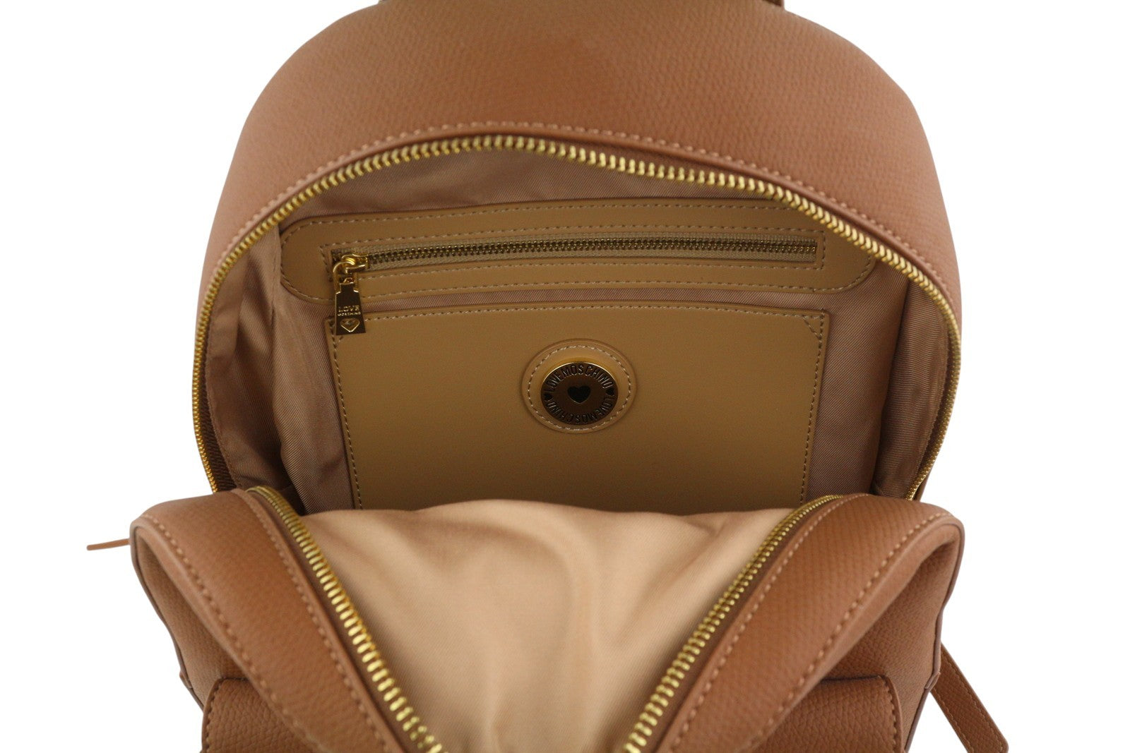 LOVE MOSCHINO Zaino PU Cammello Women Bag OS Brown Logo Zipped Backpack RRP232