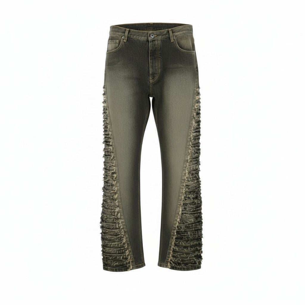 OFF-WHITE Men Jeans W32 Black Distress Faded Button Fly Regular Fit AW25