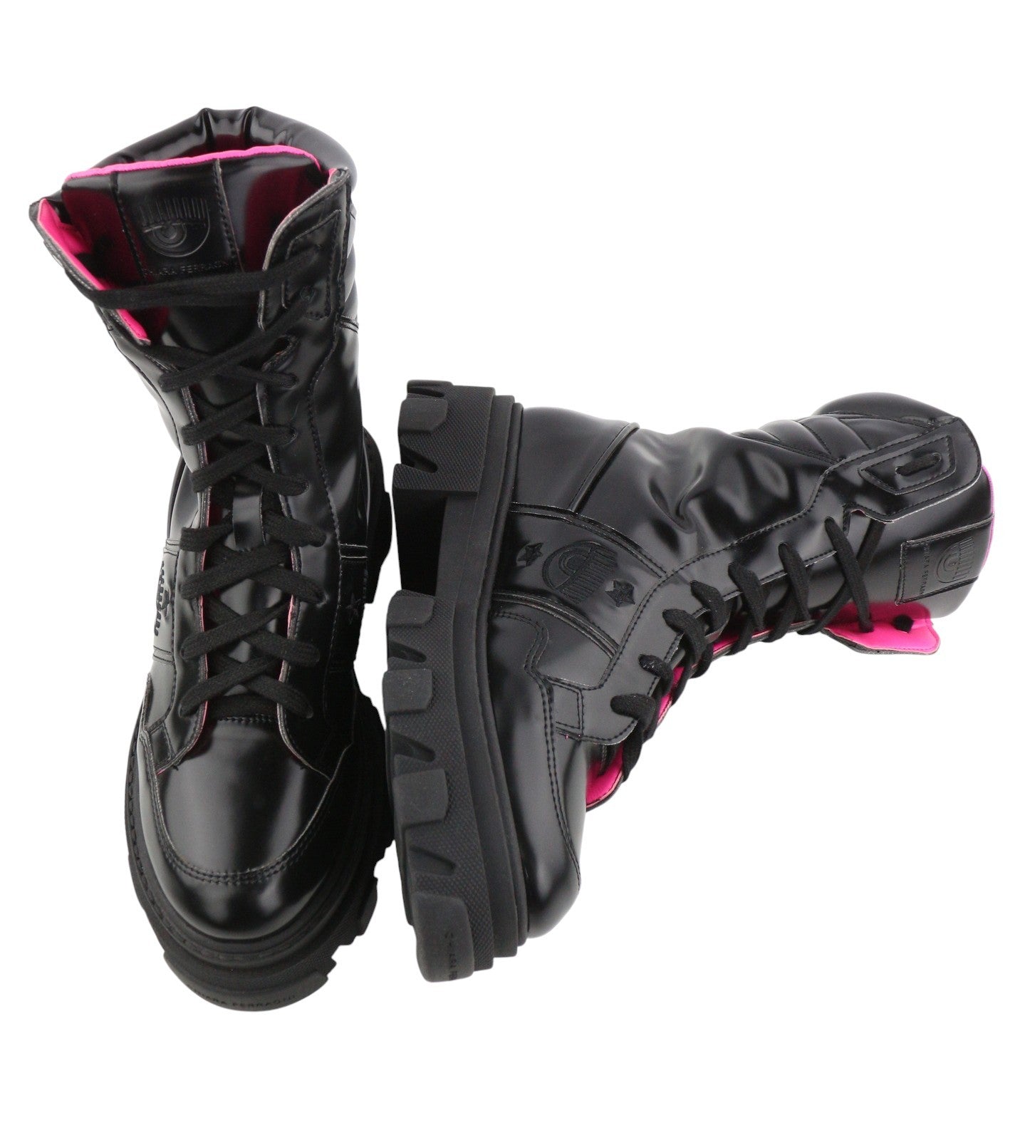 CHIARA FERRAGNI Vegan Abraded Leather Women Boots EU38 Black Chunky Sole RRP322