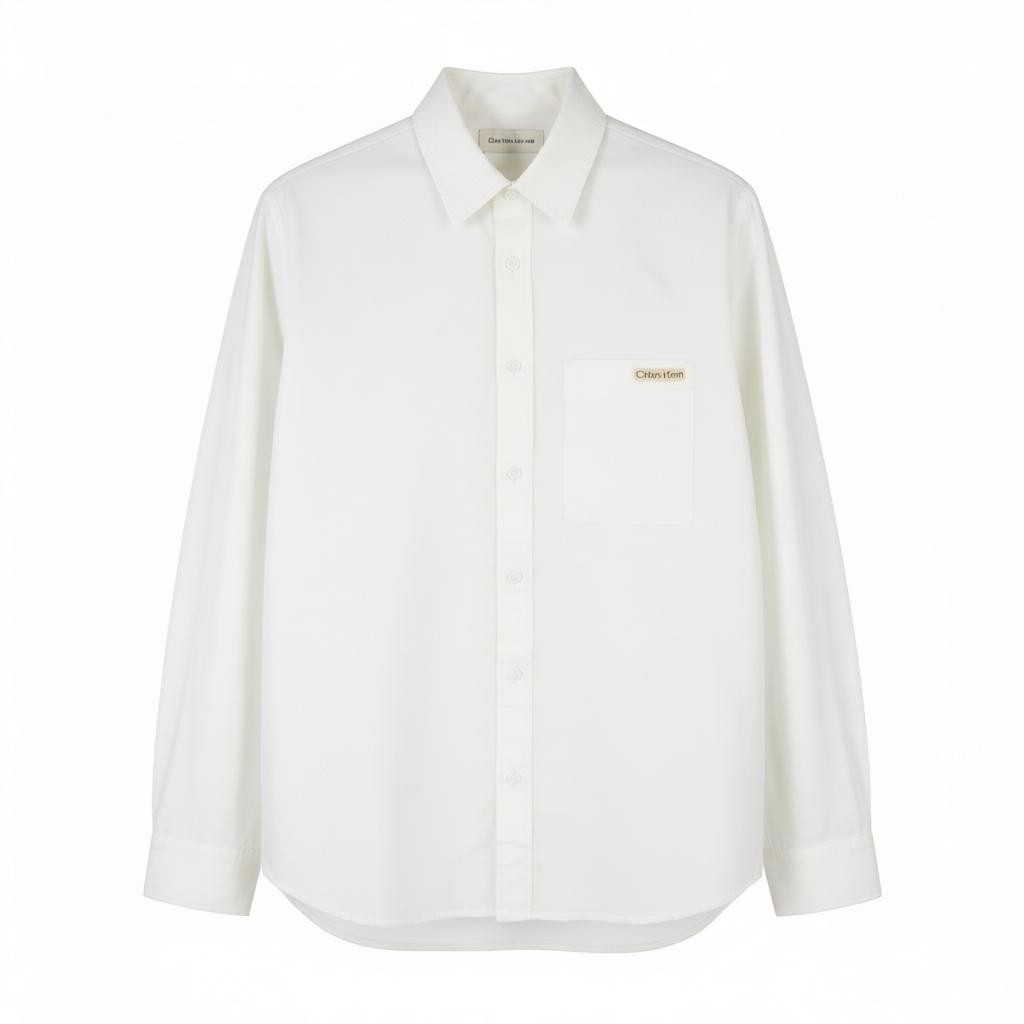 CALVIN KLEIN Men Shirt M White Linen Blend Spread Neck Button-Up Patch Pocket