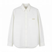 CALVIN KLEIN Men Shirt M White Linen Blend Spread Neck Button-Up Patch Pocket