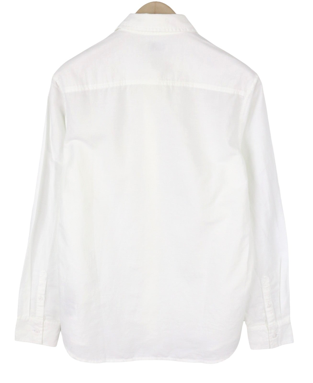 CALVIN KLEIN Men Shirt M White Linen Blend Spread Neck Button-Up Patch Pocket
