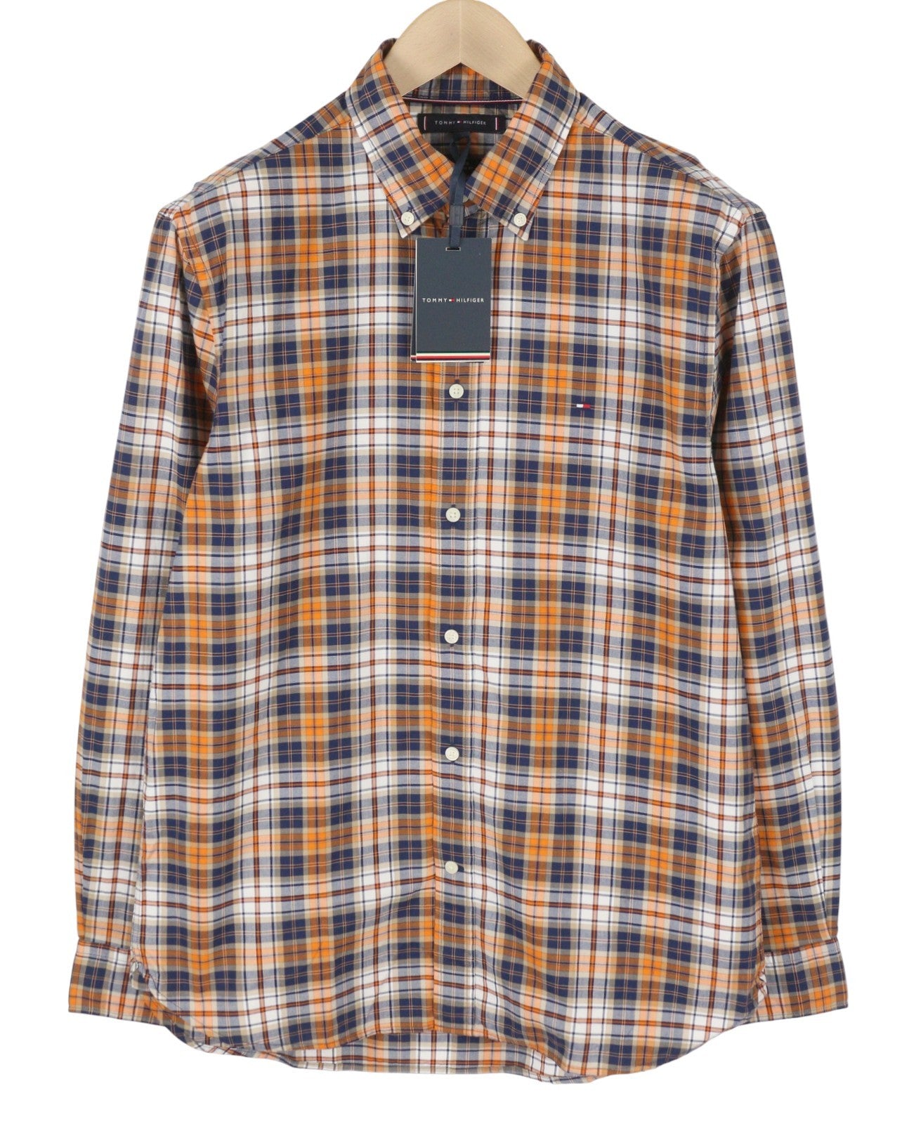 TOMMY HILFIGER THFlex Poplin Men Shirt M Plaid Colourful Button-Down Neck Casual